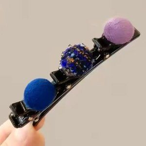 BUTTON BRAID HAIR CLIPS in Blue and Violet